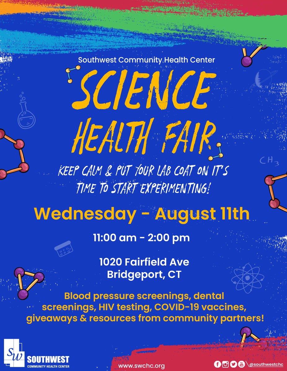 In honor of National Health Center Week 2021, we will be hosting our  Health Fair, on Wednesday, August 11th at 1020 Fairfield Avenue from 11 AM - 2 PM.

Can't wait to see you there!

#ValueCHCs #nationalhealthcenterweek2021 #healthcareforall