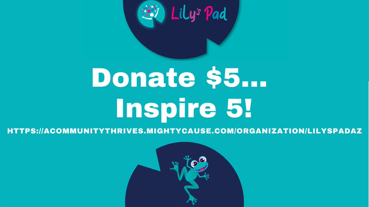 Can you #inspire 5 people to #give $5?  Our 4 week fundraising challenge continues with an added $4,000 bonus for organizations with the most donors!  Your $5.00 can sure add up to a lot!  #lilyspadaz #acommunitythrives