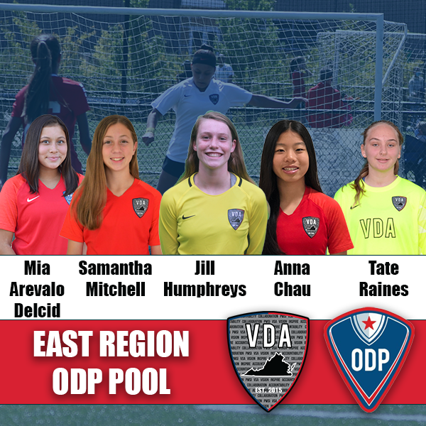 vdasoccer's tweet photo. 👏👏 Congratulations to the 5️⃣ VDA @theECNL Girls who have been named to the @USYSODP East Regional Pool❗️
Mia Avevalo Delcid - 2005 ECNL 
Anna Chau &amp; Jill Humphreys - 2006 ECNL 
Samantha Mitchell &amp; Tate Raines - 2008 ECNL 
#LetsGoVDA #GirlsECNL https://t.co/aX7xSe6yzO