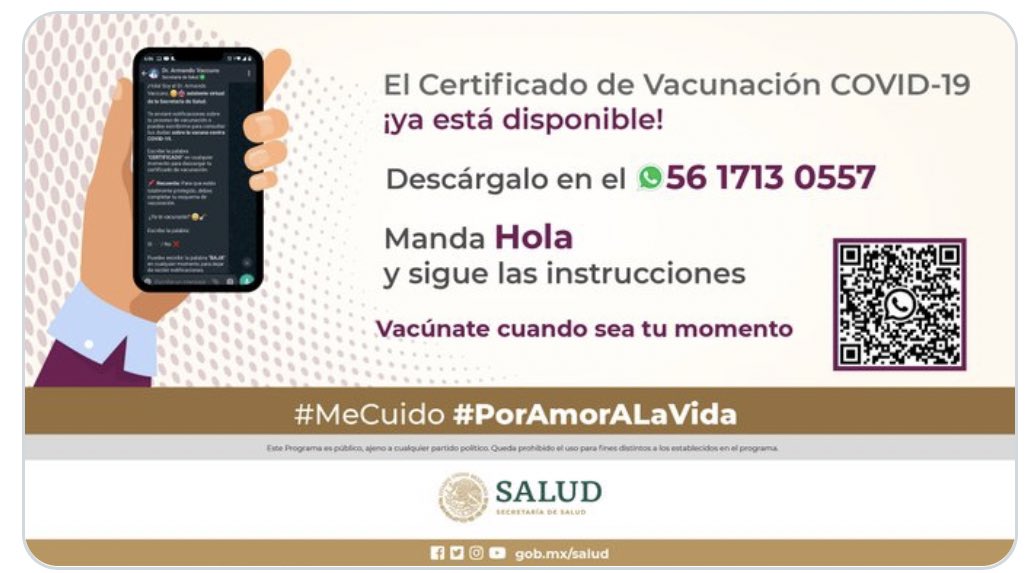 Rulo_tech's tweet photo. Opten tú certificado de Covid desde Whats app @jlpreciadob 

1. Manda un “Hola” al número 561713 0557
2. En el mensaje de respuesta se te dará la opción de descargar tu certificado de vacunación, en ese mismo chat escribe “Certificado”
3. Seguir Instrucciones del mensaje y listo https://t.co/il68bHwAYN