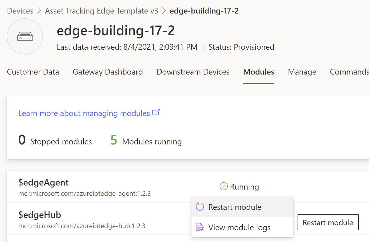 RangaVadlamudi's tweet image. IoT Central now supports system module commands Restart Module &amp;amp; View logs for edge devices to help monitor and manage the edge devices from IoT Central. #iotcentral, #iot, #iotedge