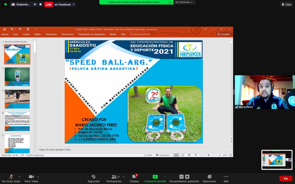 DEPORTEPeronis's tweet photo. @ProfMarioPerez1 expone en la mesa de #DeportesAlternativos del #CongresoNacionalDelDeporte2021  #EducacionFisica #SpeedBallArg #Chaco #Innovar #Proyectar #Pensar #Influir #Hacer ⛹️🤾🤽🇦🇷 https://t.co/siLECy0mKo