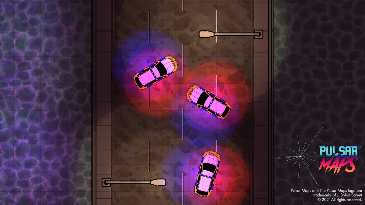 PulsarMaps's tweet image. Did I hear someone say #FreeMap? &quot;The shootout&quot; is a 24&quot;x48&quot; battlemap of a highway bridge/overpass Perfect for Modern and Cyberpunk RPGs and small skirmishes Follow Pulsar Maps for more maps and look out for when our Patreon goes live next week.  #TTRPG #free #RPG #CyberPunk