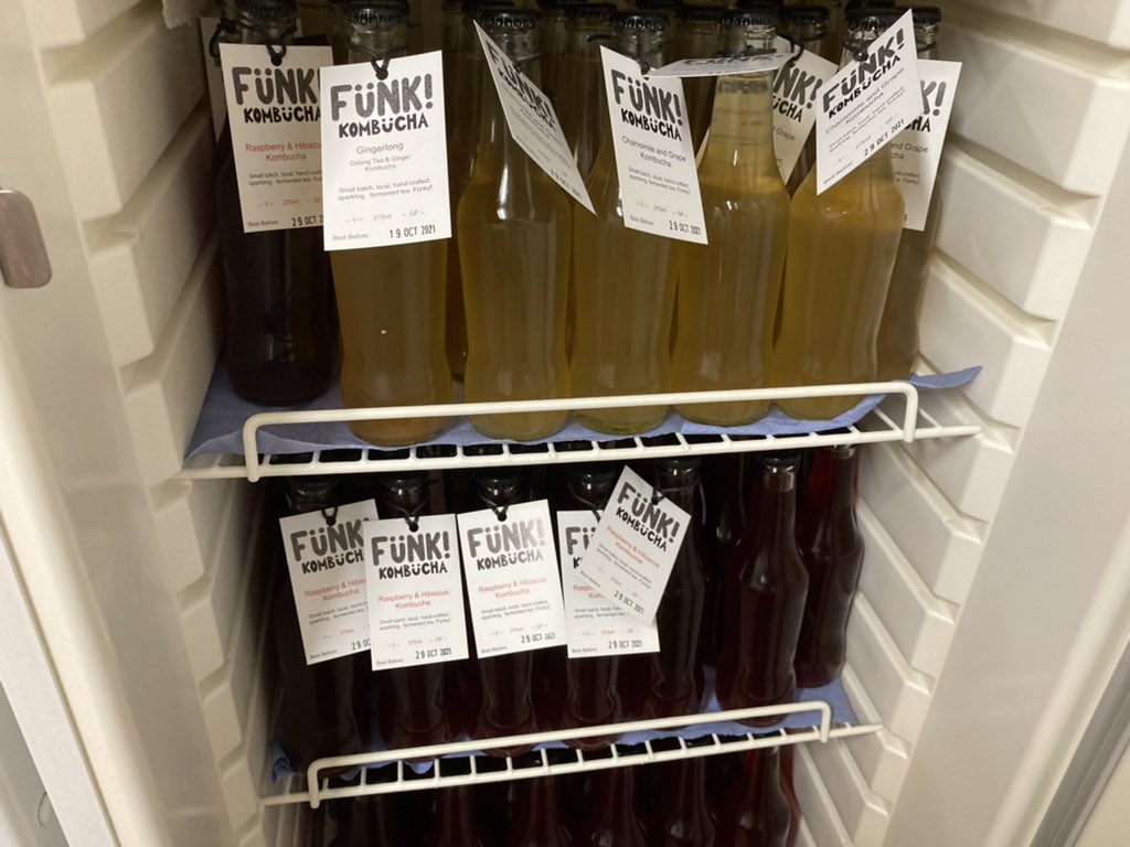 ItBrewing's tweet photo. Fridge full of Raspberry &amp; Hibiscus and Camomile and Grape Kombucha! Bother! I’ll have to get my sales hat on sharpish! #kombucha #craftbrewing #fermented https://t.co/C19pIGupvD