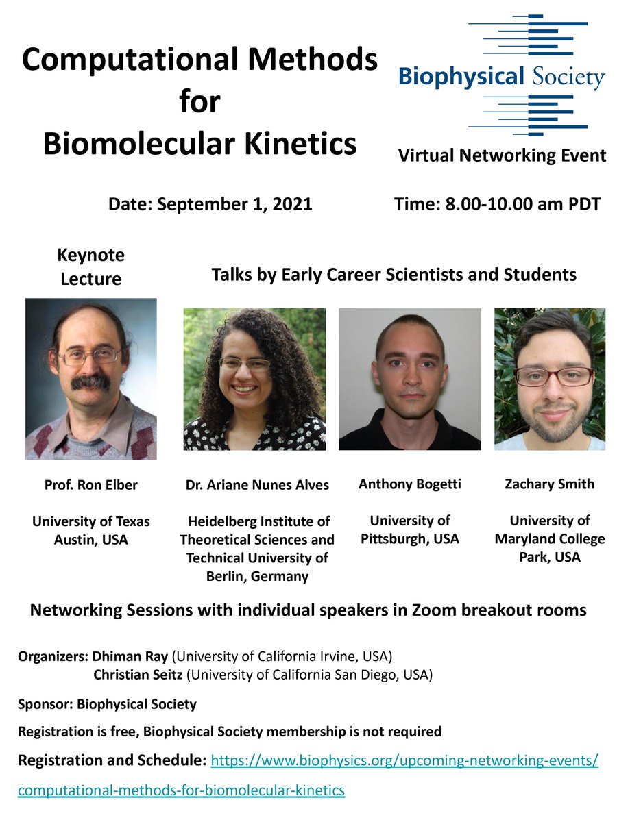 Dhiman Ray (@dhimanray16) on Twitter photo Please RT. I and <a href="/chem_christian/">Christian Seitz</a> are jointly organizing a <a href="/BiophysicalSoc/">Biophysical Society</a> sponsored virtual networking event, on Computational Methods for Biomolecular Kinetics, on Sept 1, 2021, 8-10 am PDT. Registration is free and BPS membership not required. Link: biophysics.org/upcoming-netwo… 1/4 Please RT. I and <a href="/chem_christian/">Christian Seitz</a> are jointly organizing a <a href="/BiophysicalSoc/">Biophysical Society</a> sponsored virtual networking event, on Computational Methods for Biomolecular Kinetics, on Sept 1, 2021, 8-10 am PDT. Registration is free and BPS membership not required. Link: biophysics.org/upcoming-netwo… 1/4