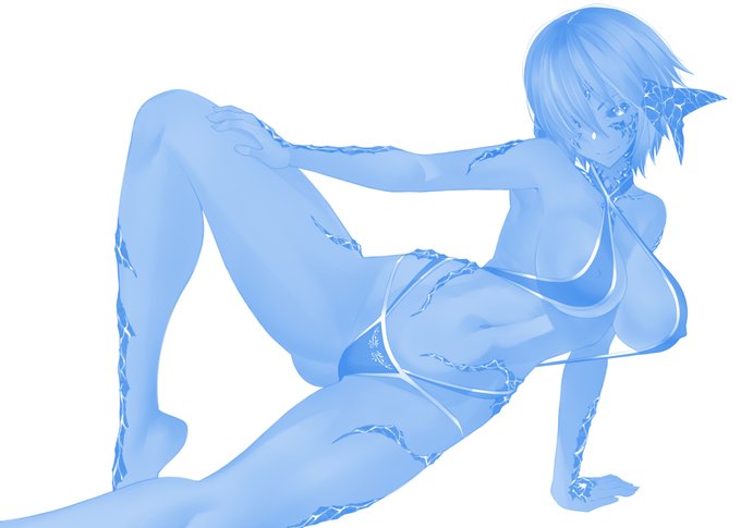 セクシー水着アウラさん 本日の進捗、キャラ着色～陰影 #skeb #今日のらくがき 