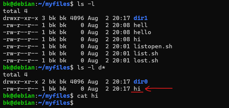 kumarcreates's tweet image. Hi, I just wonder why this wildcard (d*) picked the file called 'hi'. Any thought?
#Linux #linuxnoob #ubuntu #centos #unix