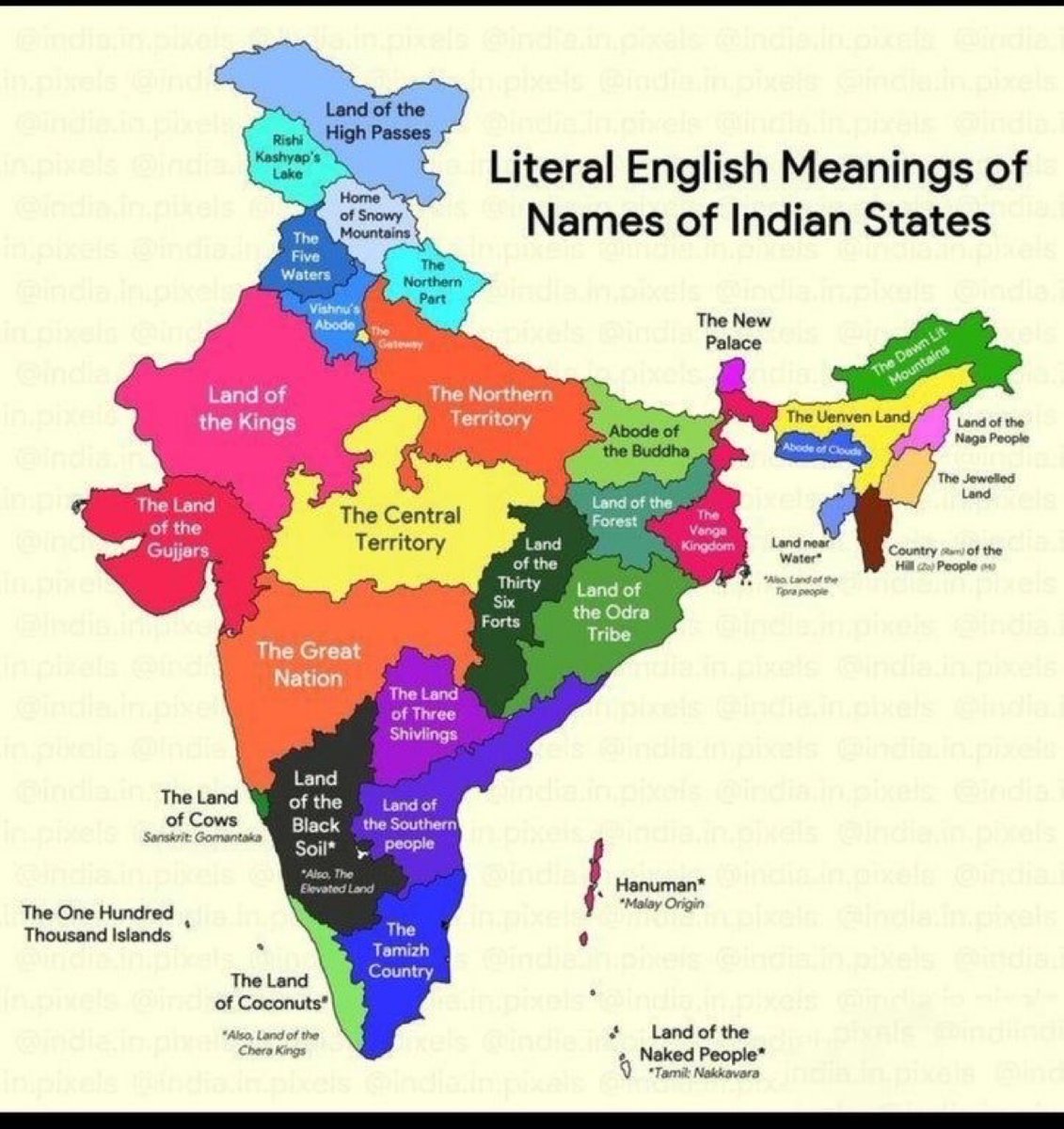 ErikSolheim's tweet photo. This is fascinating!
The literal English meanings of names of Indian 🇮🇳 states. 
Source: https://t.co/mC82XHYcHM

Thanks @simongerman600 https://t.co/Jla2dAVGhG