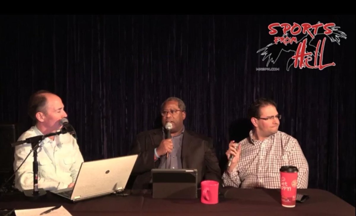 RussosSlacks's tweet photo. That time when @LaVelleNeal stole @RussoHockey’s mic time… #RandomRussoPhotos  #Schism  @TalkNorthPod https://t.co/cbJeJefEIJ