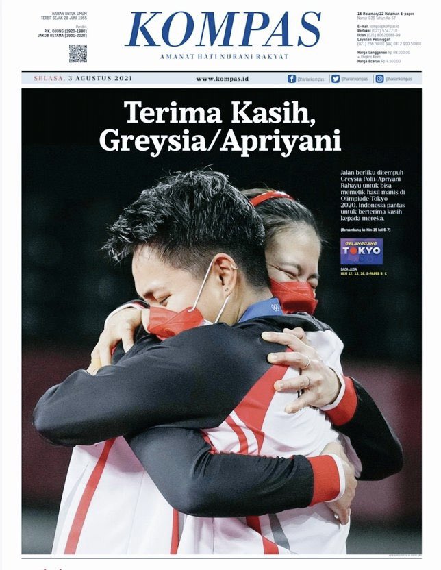 LayarPixel's tweet photo. Kompas hari ini. Sepakat bahwa momen prestasi olahraga selalu bisa menjadi alat perekat kebangsaan https://t.co/VDJbIBa6gO