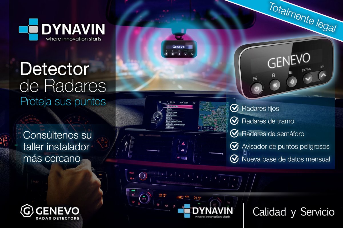 Dynavin España (@dynavinespana) on Twitter photo Protege tus puntos con este Detector de Radares lider del mercado
- Multaradar CD,CT,Gatso
- Avisador GPS, base Robser.
- Display extraible
- Doble antena
- Frecuencia seleccionable
#radareslegal #genevo #radares #avisador #detector #avisadorradares #detectorradares Protege tus puntos con este Detector de Radares lider del mercado
- Multaradar CD,CT,Gatso
- Avisador GPS, base Robser.
- Display extraible
- Doble antena
- Frecuencia seleccionable
#radareslegal #genevo #radares #avisador #detector #avisadorradares #detectorradares