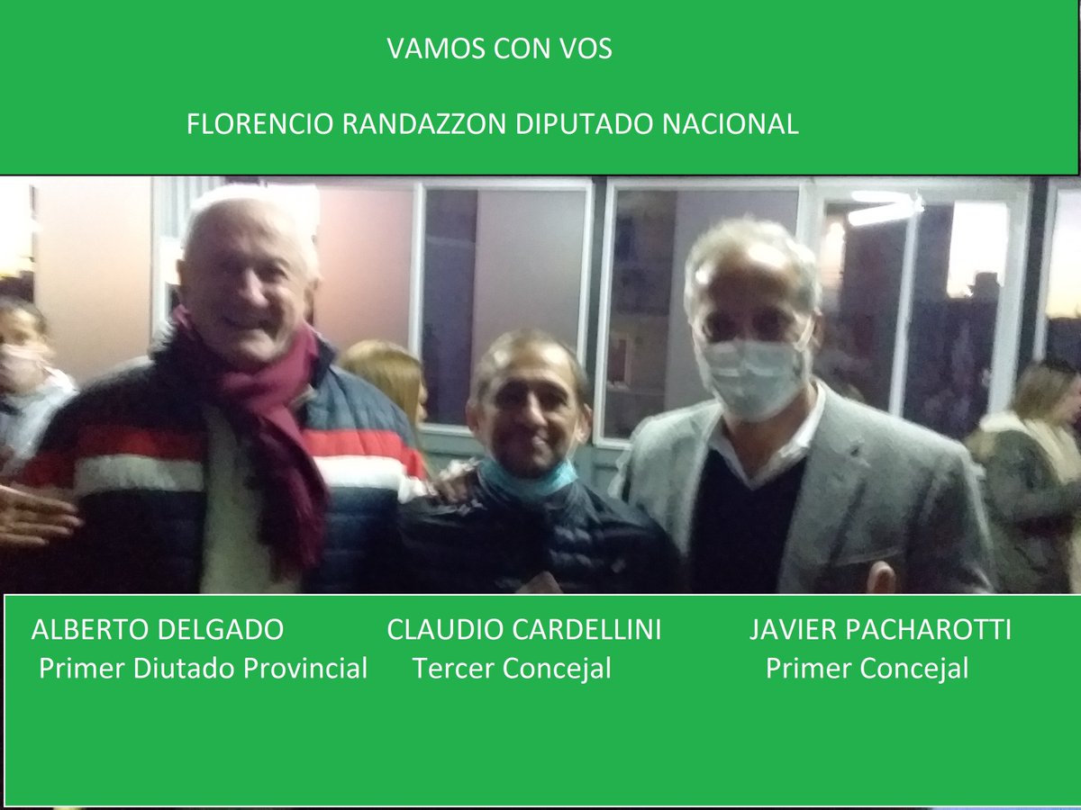 ClaudioGermnCa1's tweet photo. Vamos con Vos Lista 112
Florencio Randazzo diputado Nacional, Alberto Delgado Diputado Provincial, Javier Pacharotti Primer Concejal, Claudio Cardellini Tercer Concejal. Veni con nosotros, Vamos con Vos. https://t.co/I4jPvYfENC