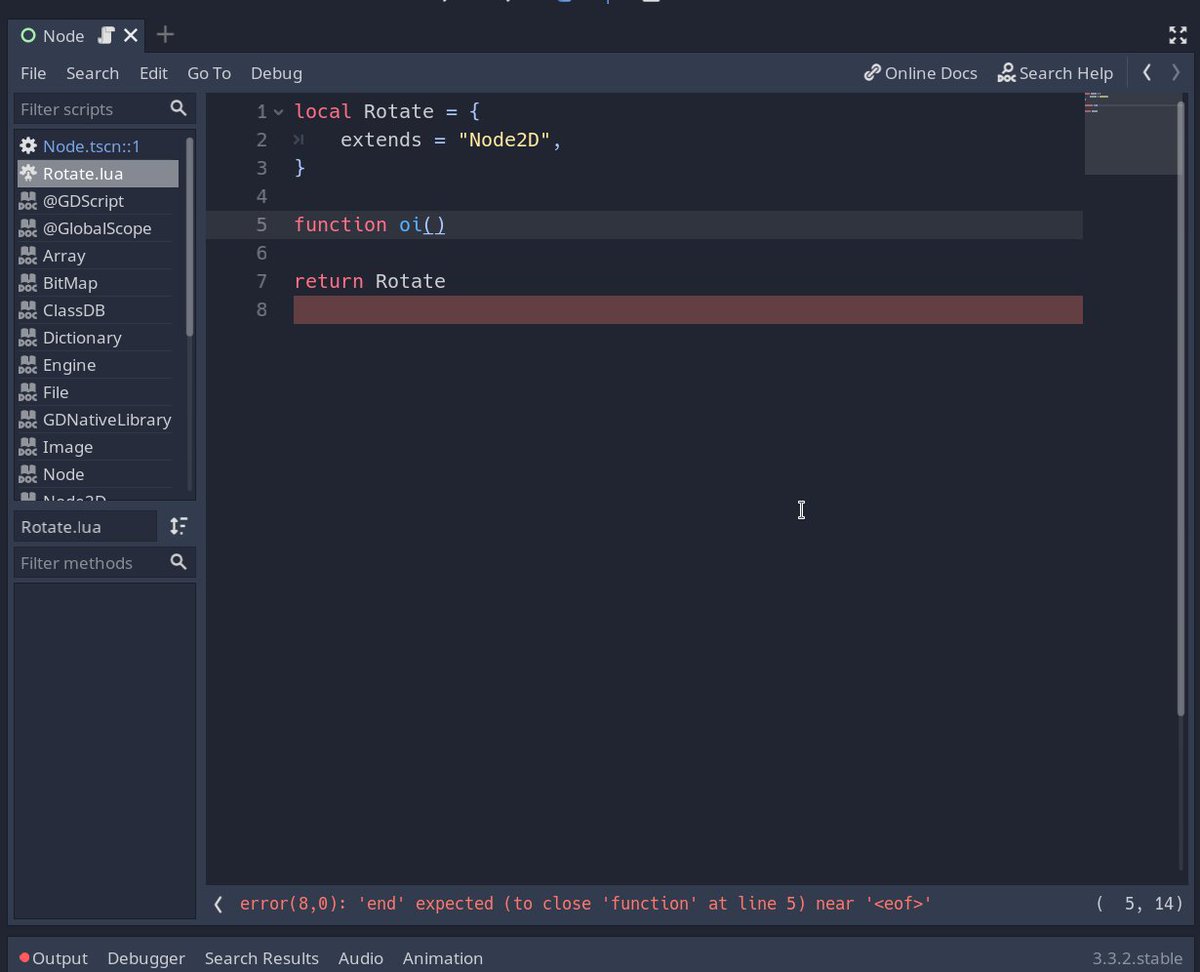 gilzoide's tweet image. I&apos;m really liking this #GodotEngine #PluginScript thing, with a simple callback like &quot;if not load_script(script_source) then return error&quot; validation is readily integrated with the builtin code editor, so awesome!

#gamedev #tools #GDNative #Lua #LuaJIT