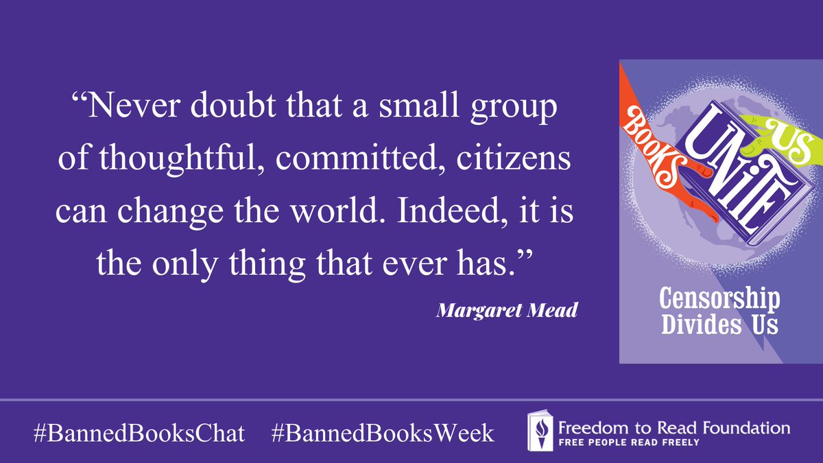 FTRF's tweet photo. A3. To quote another #BannedBook, "Constant Vigilance!" Speaking up and defending these books when they are challenged. And demanding that equitable access to diverse stories and information be included in YOUR libraries and schools. #BannedBooksWeek #BannedBooksChat https://t.co/l7nZmBmP0w