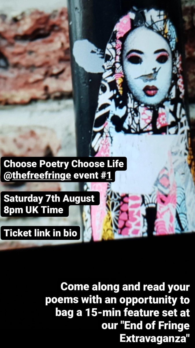 The first @ChoosePoetry event of this year's @TheFreeFringe is on this coming Saturday at 8pm UK Time. Sign up here: eventbrite.co.uk/e/choose-poetr…

#poetry #fringe #freefringe #festival #community #spokenword #edinburgh