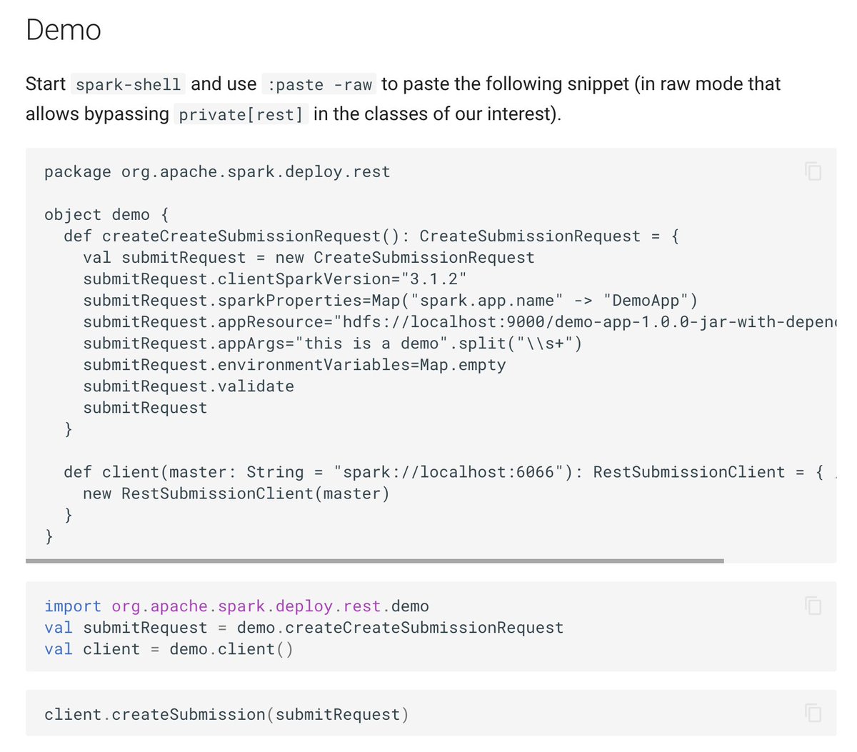 jaceklaskowski's tweet image. Spent some time with #ApacheSpark and the #REST API to submit Spark apps to Spark Standalone.

👉 books.japila.pl/apache-spark-i…

Have you perhaps used it from non-Spark clients, e.g. Mule, to interact with Spark apps? Is #ApacheLivy any better?