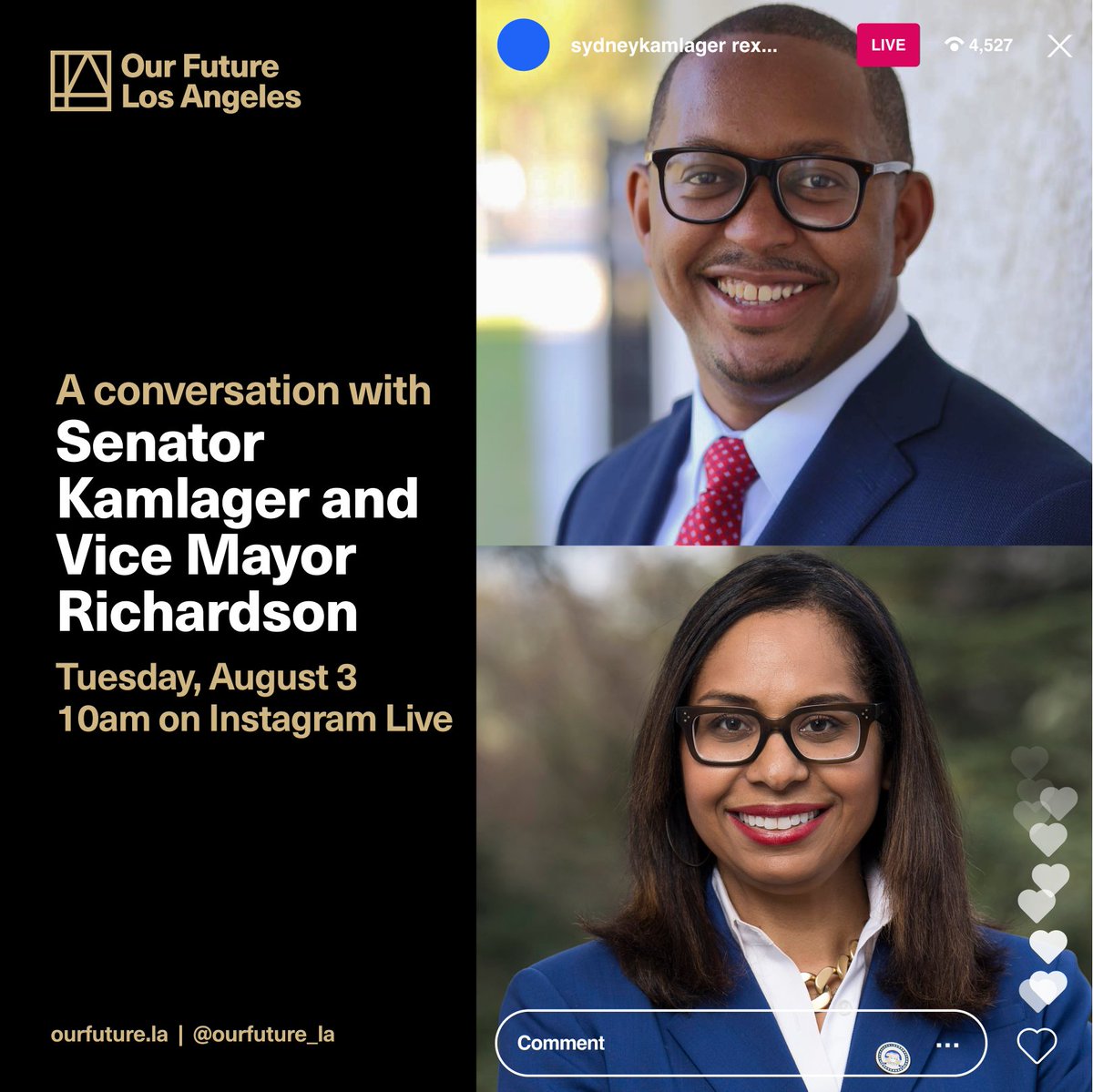 OurFuture_LA's tweet image. Tomorrow at 10AM ⏰
 
Join @sydneykamlager and @RexRichardsonLB as they discuss how passing SB 679 would address housing inequity by increasing access to affordable housing in underserved communities across L.A. County. 
 
#OurFutureLA
