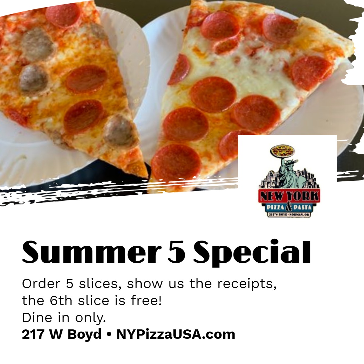 FINAL MONTH for our Summer 5 Special. Dine in and after five slices, show us the receipts, and the 6th slice is free! 

#pizza 🍕 #NormanOK #Oklahoma