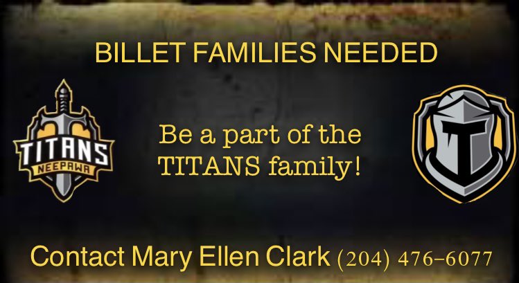 MJHLTitans's tweet photo. We are still looking for one or two permanent/temporary billet homes for Titans players. 🏡 🥅 🏒 👨‍👩‍👦‍👦#EmbraceTheChange🗡🛡 https://t.co/LnUTciTSMn