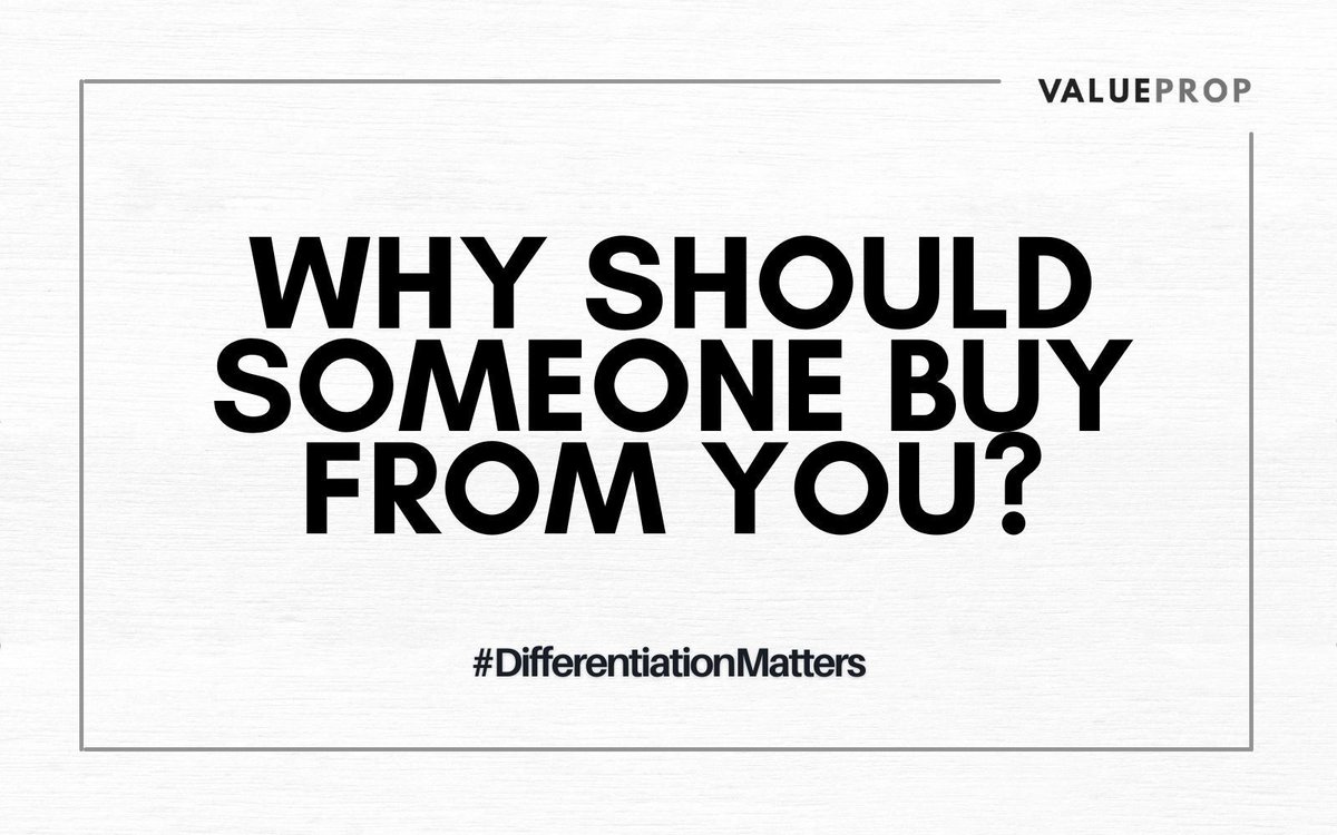 ValueProp's tweet photo. Your targeting establishes who your ideal customer is and how your offers align with their preferences. Your value prop is focused on answering an important question:

Why you? Why not any one of your competitors? What sets you apart?

#b2b #businesstips #value #businessgrowth https://t.co/weOFHbLDgQ