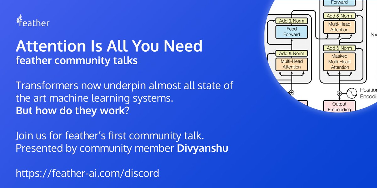 feather_ai's tweet photo. Community member @DivyanshuIAm is hosting feather's first community talk! Register your interest through one of the links below

https://t.co/SewmzbhXw7

https://t.co/UnousQa8QB

Talk hosted on: https://t.co/aZX2N1qMji

#AI #NLProc #MachineLearning #DeepLearning https://t.co/m3V7qBOOmB