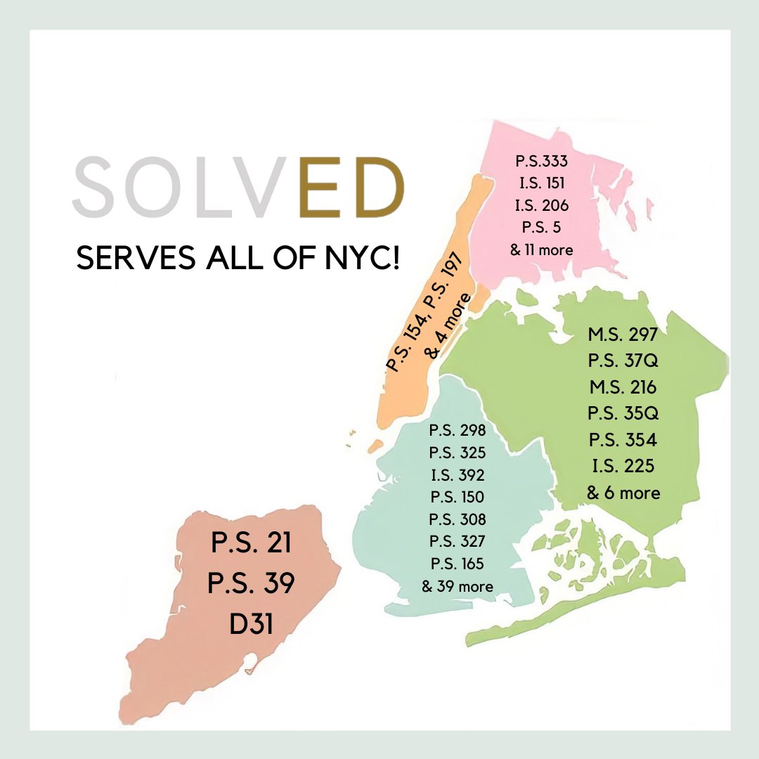 solvededucation's tweet photo. SOLVED is proud to have partnerships in all five boroughs!
#SOLVEDconsulting #k12education #edtech #edtechteachers #appdesign #schoolapp #educationalconsulting #professionallearning https://t.co/DMlq8RUNnY