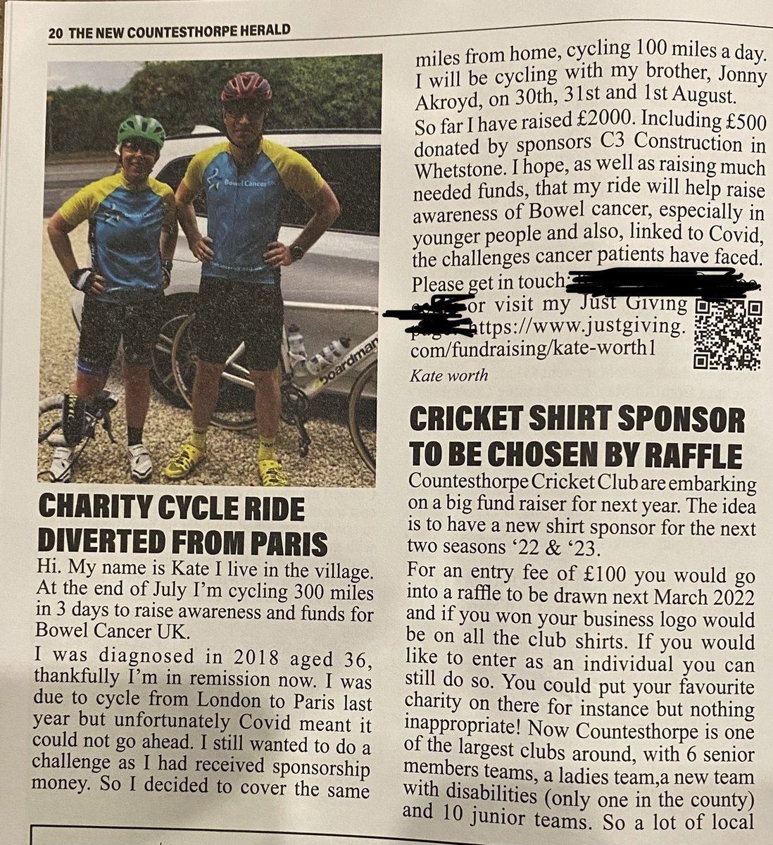 My village magazine supporting my challenge <a href="/bowelcanceruk/">Bowel Cancer UK</a>