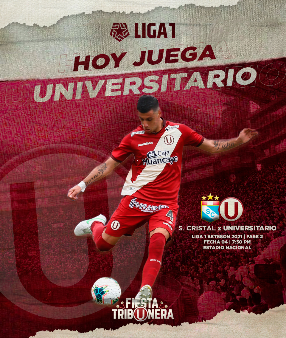 FTribUnera's tweet photo. ⚽️⚽️ HOY JUEGA UNIVERSITARIO ⚽️⚽️ 
📍 @ClubSCristal 🆚 @Universitario     
🏆 Liga de Fútbol profesional - Fase 2 - Fecha 4⃣
⏰ 7:30 pm.
🏟 Estadio Nacional
🔝 #SCvsU #YDaleU #Liga1Betsson #FiestaTribUnera #VamosCremas https://t.co/6RX85fT2wh
