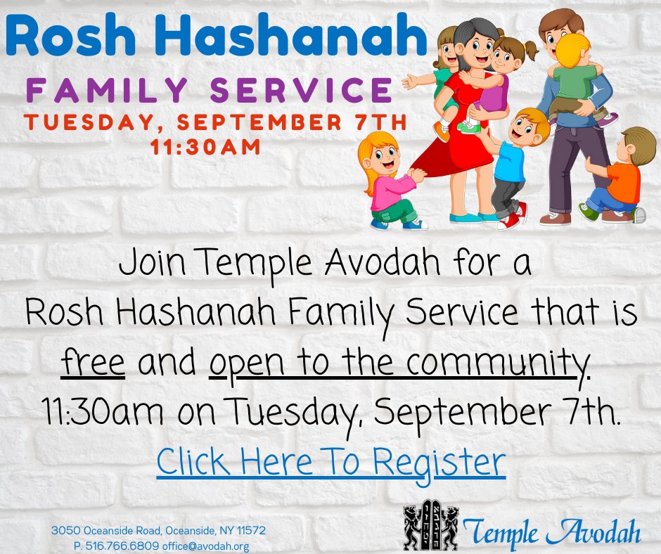 Bring your family and join Temple Avodah for our Family Rosh Hashanah Service.  Click here to register: bit.ly/37dF4yL