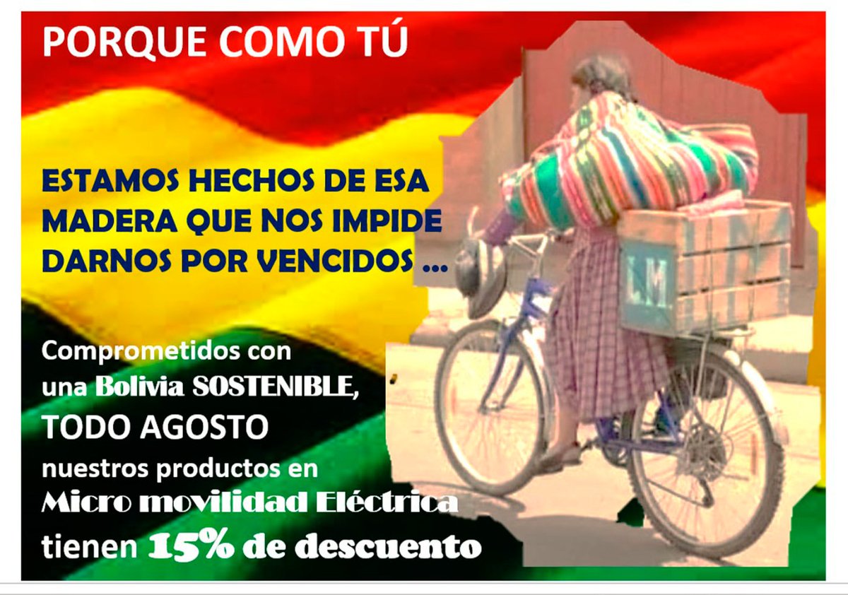 ElectricaMicro's tweet photo. Comprometidos con una Bolivia SOSTENIBLE.. Te regalamos 15% del costo de todos nuestros equipos en micromovilidad electrica🇧🇴🇧🇴🥳🥳🥳🚲🛴 https://t.co/9pPEu5HeEe