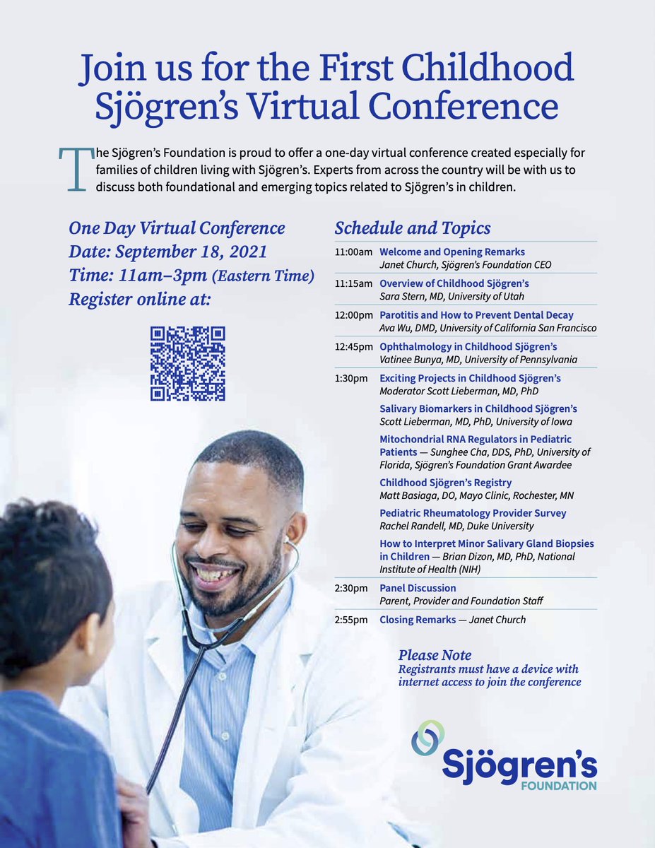 SjogrensOrg's tweet photo. Join us for the First Childhood Sjögrenʼs Virtual Conference! The Sjögren’s Foundation is proud to offer a one-day virtual conference created especially for families of children living with Sjögren’s. Register now: https://t.co/P0ZC6J4YQr  #ChildhoodSjögrens #Childhood #Sjögrens https://t.co/Q3eglTEm2m
