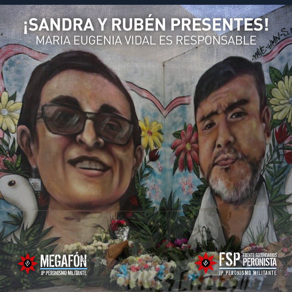 fspescobar's tweet photo. Sandra y Rubén ¡PRESENTES! 🗣
A tres años de la tragedia de Moreno. 
María Eugenia Vidal es responsable. 

#FSP
#Megafón
#PeronismoMilitante ✌🏼❤️🇦🇷 https://t.co/KLxHen8g6t