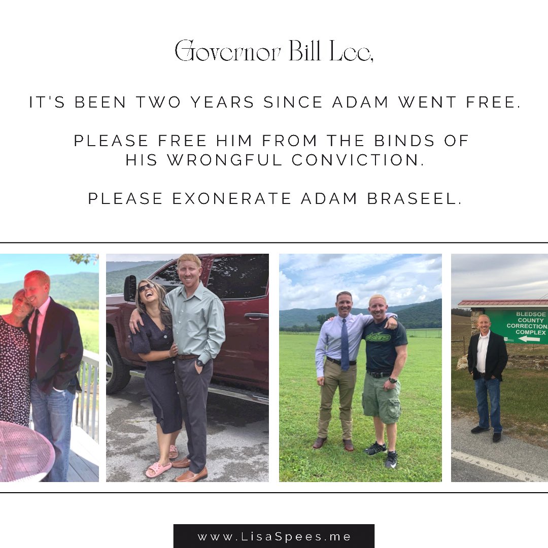 .<a href="/GovBillLee/">Gov. Bill Lee</a>, the time is always right to do what is right. Please act in the interest of justice and exonerate Adam Braseel. <a href="/xonr8braseel/">Exonerate Adam Braseel</a> #ExonerateAdamBraseel ⚖️
