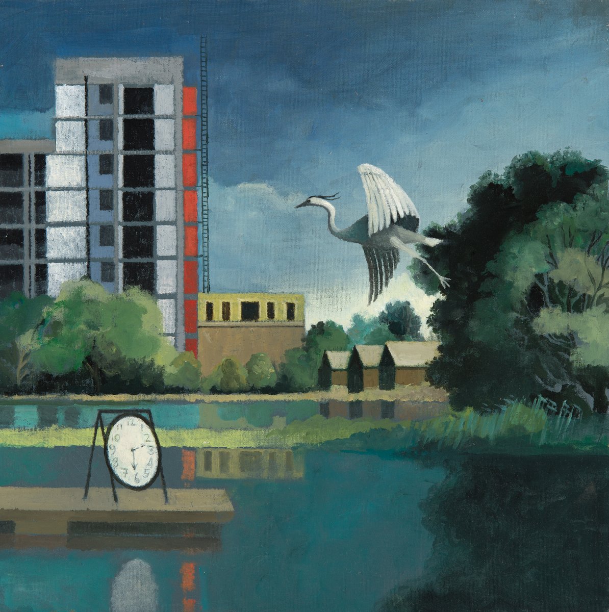 Heron at West Reservoir, painted for Landscape Artist of the Year, 2020.  Sky Arts