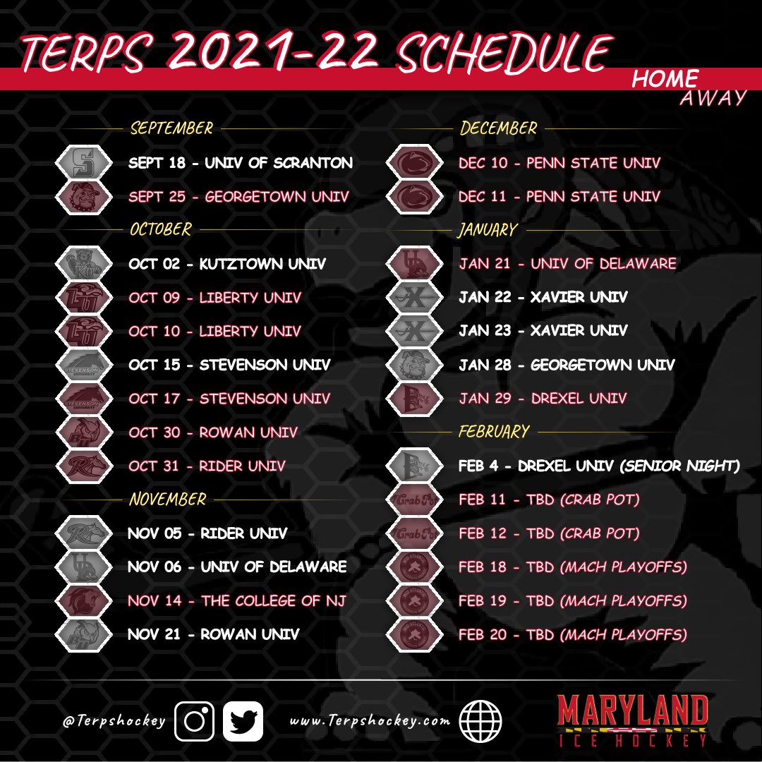 TerpsHockey's tweet photo. We are excited to officially release our 2021-2022 Game Schedule! Game times and locations will be available shortly on our website. 🥅 🏒 🐢 

Interested in joining our team this year? Check out our website at https://t.co/CX8ufOKW37 or email Coach@terpshockey.com for more info! https://t.co/11RRBgODmh