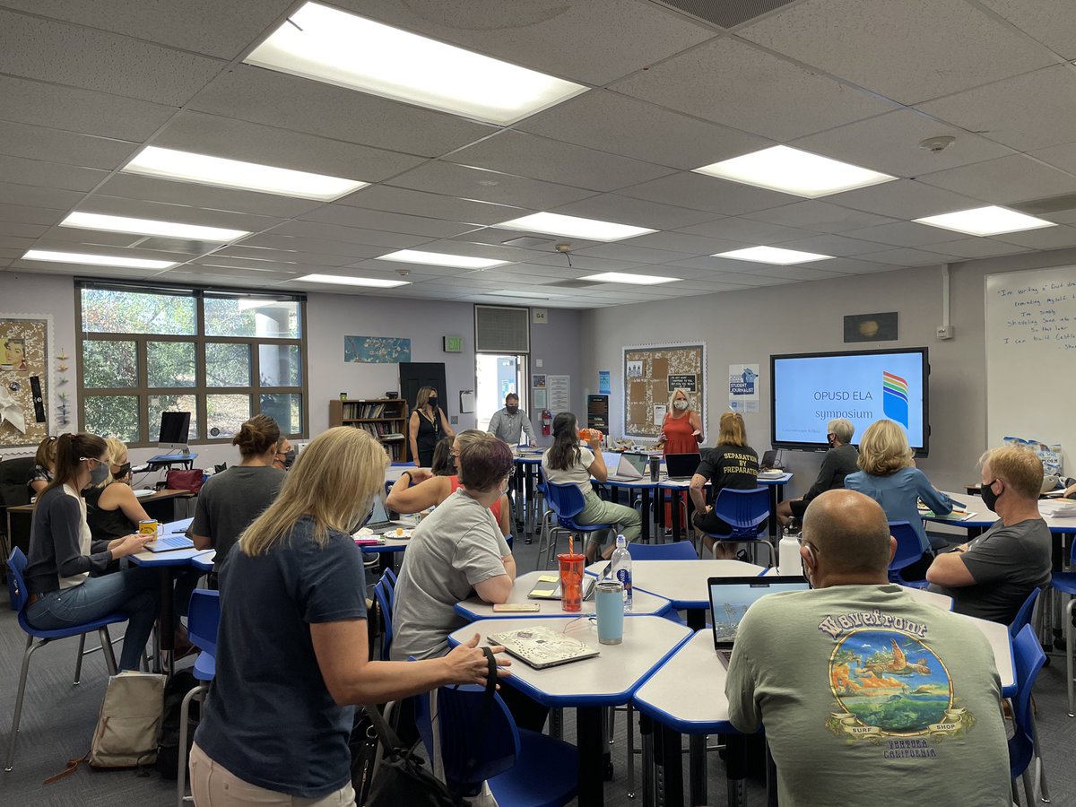 oakparkusd's tweet photo. Our secondary English teachers are preparing for #OPopening with and ELA symposium. Great to see so many teachers from @MCMS_Panthers @OPISKnights and @OPHSEagles working together to plan a great year of learning. https://t.co/7feEIGa1Lb