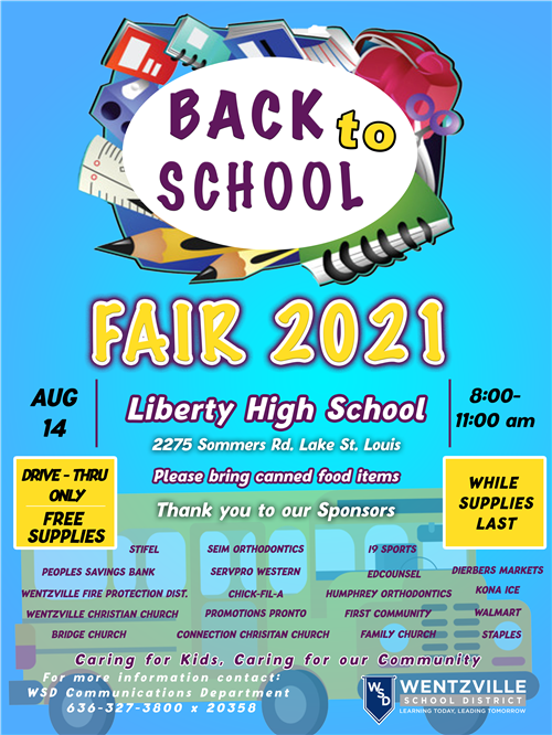 WSDinfo's tweet photo. The 11th Annual WSD Back to School Fair will take place Saturday, August 14, from 8:00 a.m. until 11:00 a.m. or while supplies last at Liberty High School. Note: We will hold a drive-thru distribution event again this year.
Info ➡️ https://t.co/zh8Tgk0Dtm
#WSDCommunity https://t.co/I2j4zmjnzZ