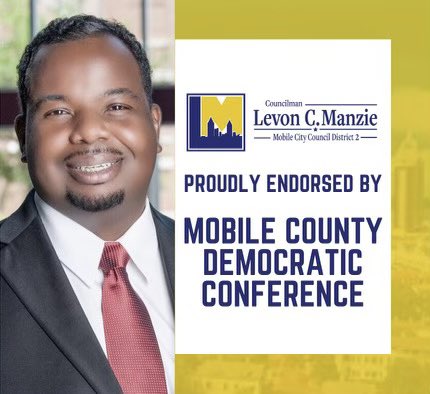 ***  I’m honored to have the endorsement of the Mobile County Democratic Conference for my re-election campaign. While having the support of long standing, credible organizations means a lot - the ultimate endorsement I seek is YOURS on August 24th! ***

#ManzieWorksForMe!