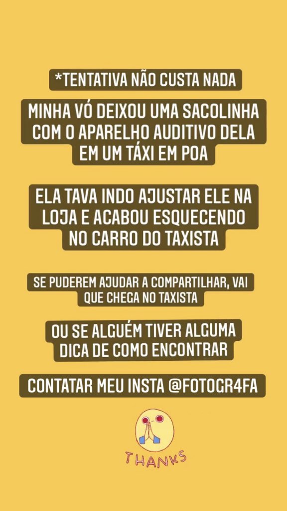 ⚠️⚠️pessoas de Porto Alegre⚠️⚠️

Eu sei que eh muiiiito difícil conseguir encontrar mas vai que né 

nao custa sonhar 

ajudem uma vózinha a encontrar o aparelho auditivo 👵🏼👵🏼👵🏼