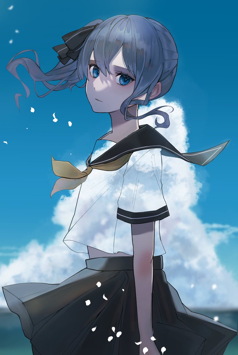 hoshimachi suisei 1girl solo blue eyes school uniform skirt serafuku blue hair  illustration images