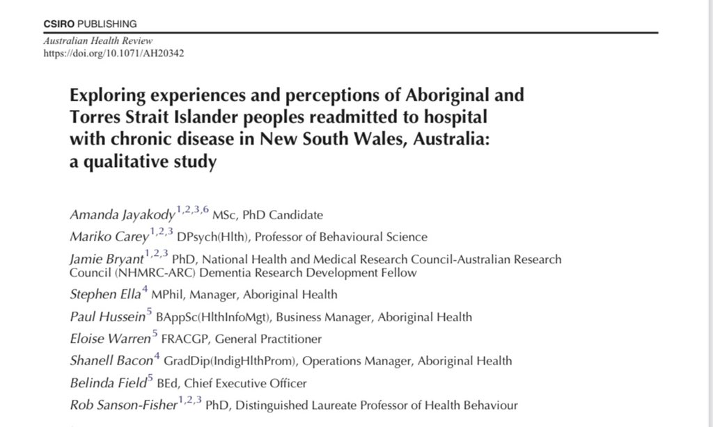 There are still major barriers to accessing culturally appropriate care for Aboriginal people with chronic disease. Celebrate this community-led research to reduce hospital readmissions <a href="/BelindaField3/">Belinda Field</a> @UON_research <a href="/StacyParry1/">Stacy Parry</a> <a href="/NACCHOAustralia/">Our Health in Our Hands ❤️💛🖤</a> <a href="/ahmrc/">AH&MRC of NSW</a> <a href="/RowenaLawrie/">Rowena lawrie</a> <a href="/K8_Armstrong/">Kate Armstrong</a>