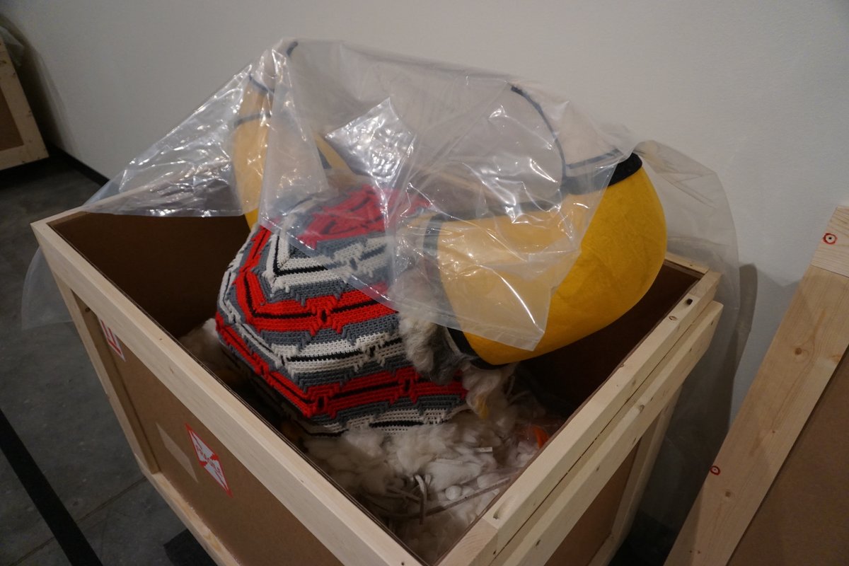 CSUartmuseum's tweet photo. #BehindTheScenes of 'Reclamation: Recovering Our Relationship with Place': a portion of Cannupa Hanska Luger's 'Muscle, Bone &amp; Sinew' sits in its shipping container, waiting to be installed in the Griffin Gallery.

#ExtractionArt #GAMA #CSUEnergyInstitute #EnergyInstitute #CSU https://t.co/B8Z3Ip6LEq