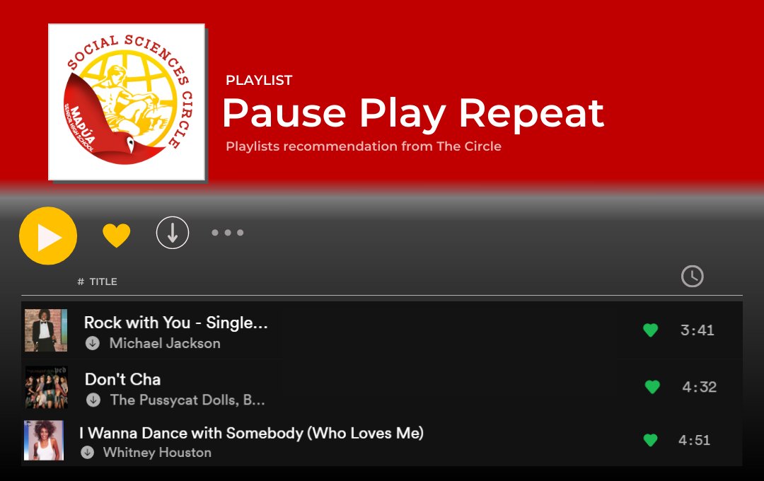 SocSciCircle's tweet photo. A little rewind! 

Here's a little throwback playlist for everyone! Songs that could make you groove and dance.

#PausePlayRepeat https://t.co/lYUkfhmpDQ