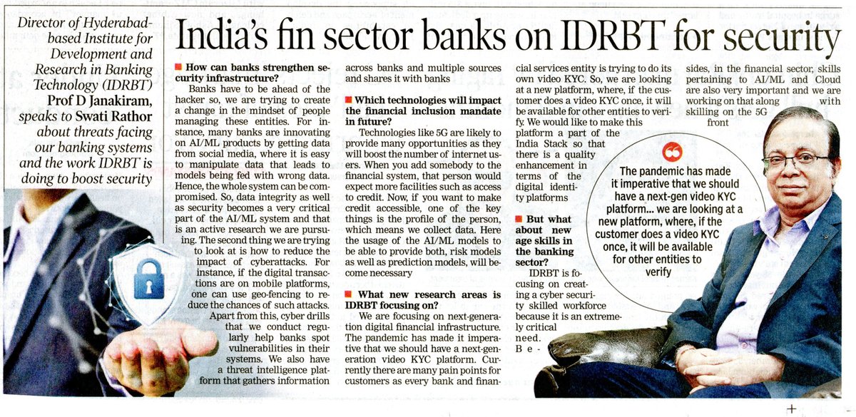 IDRBT's tweet image. In the Media: India’s financial sector banks on IDRBT for security. 
Read @ timesofindia.indiatimes.com/city/hyderabad…

#idrbt #fintech #fintechnews #security #cybersecurity #cybersecuritynews #banktech #BankingAndFinanceNews #banking #banks #bfsi