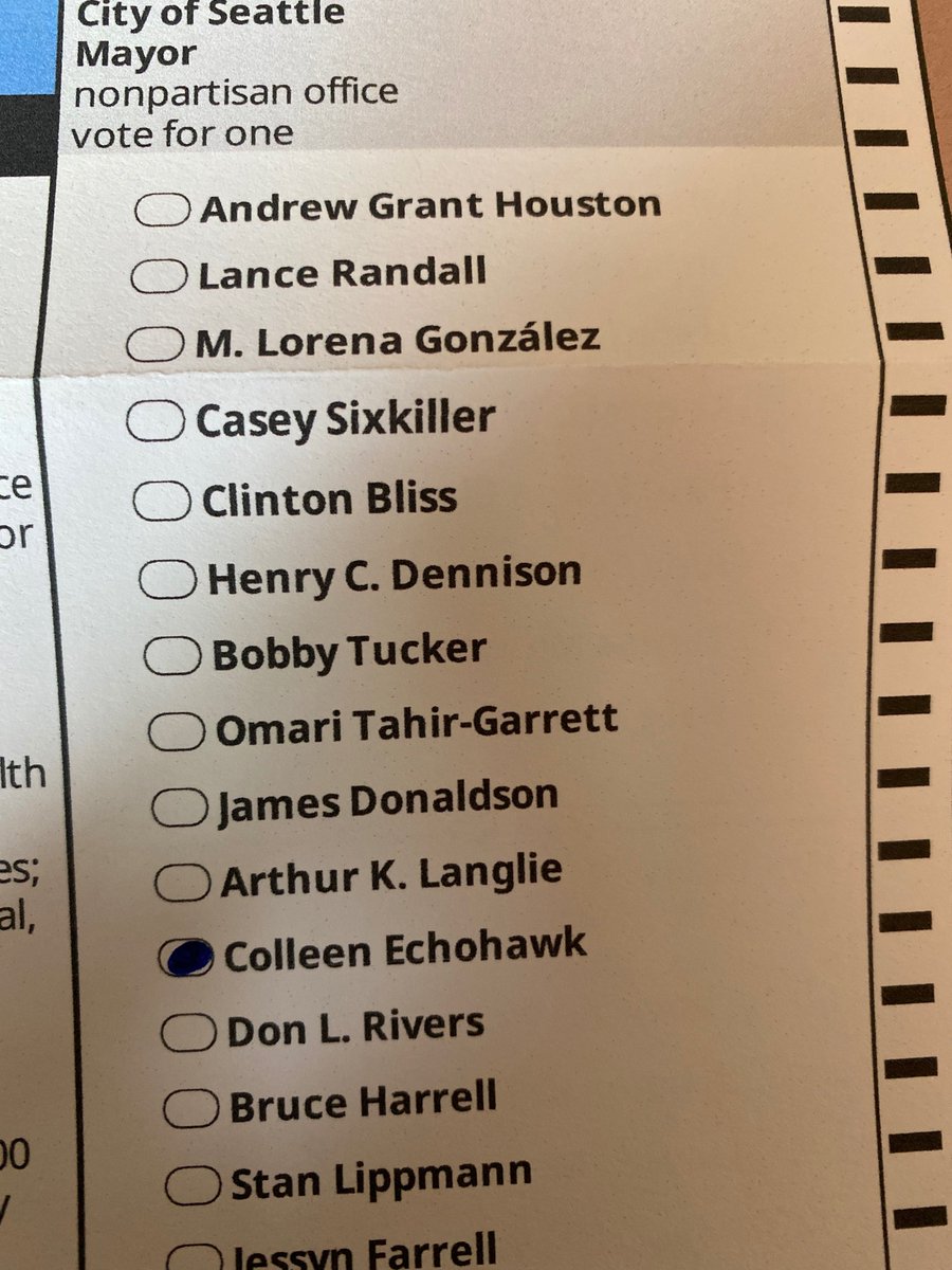If you have not yet voted for Mayor of #Seattle make sure that you vote for <a href="/ccechohawk/">Colleen Echohawk</a> otherwise UNFOLLOW ME or UNFRIEND ME NOW (I’m playing—I just always wanted to say that ha ha).  

But Colleen is the best, most compassionate candidate with the best plan for Seattle.