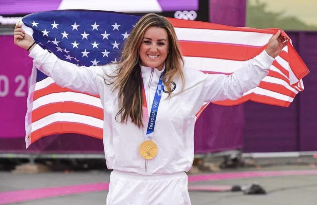 RepBoebert's tweet photo. Just spoke with Colorado native and U.S. Army Reserve 1st Lt. Amber English who won a gold medal by shooting an Olympic record 56 targets in women’s skeet shooting. 

Amber is a patriot and an absolute sweetheart! We made plans to meet in person in the near future. 🇺🇸🇺🇸🇺🇸 https://t.co/kOMsrQ3NDb