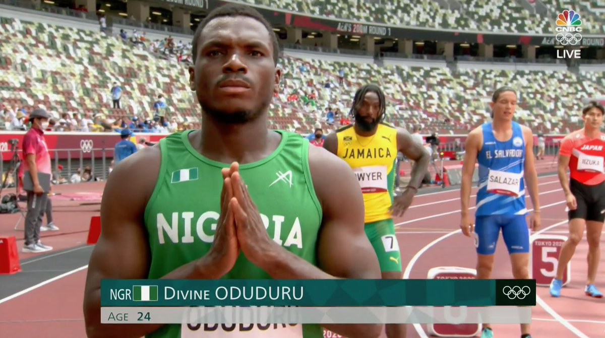 TexasTechTF's tweet photo. Divine is moving on! 🙏

@odudurudivine1 finishes second in his heat of the 200m prelim with a time of 20.36 to advance to the semifinals! 🇳🇬

#WreckEm x @Tokyo2020 https://t.co/a9q6AP7YIP