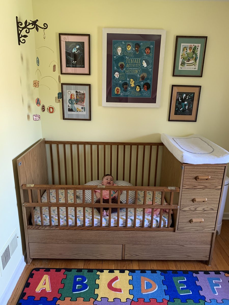 Tomorrow’s a big day…I go back to work and the little one will (hopefully) spend the night in her crib for the first time. She loves looking at the beautiful prints by ⁦<a href="/ignotofsky/">Rachel Ignotofsky</a>⁩ and I love that she has these inspiring women watching over her!