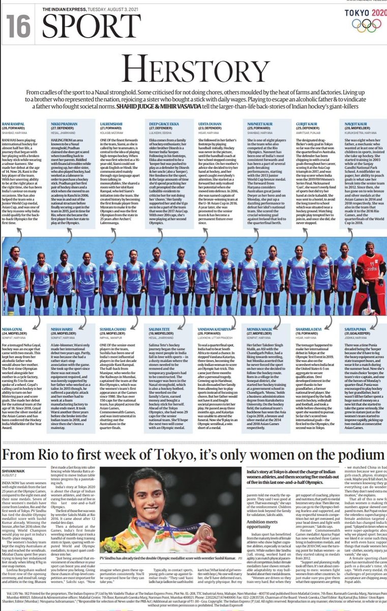mihirsv's tweet photo. Half time reading: Meet the 16 who scripted Indian women's #hockey history #Tokyo2020 
And how it's only women who've been winning medals for #ind at the #Olympics -- from Rio to Tokyo https://t.co/6eFf0lQWm3