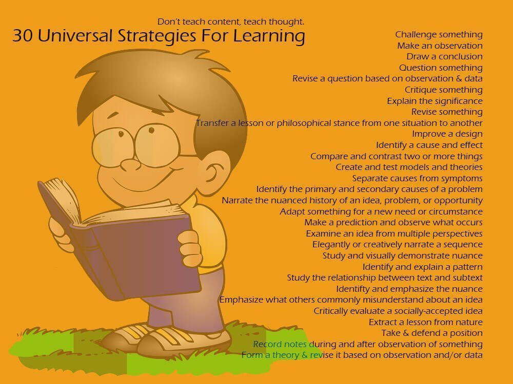 TeachThought's tweet image. From making an observation and drawing a conclusion to forming and improving a question, here are 27 strategies for critical learning.

30 Universal Strategies For Learning bit.ly/2hysUKf